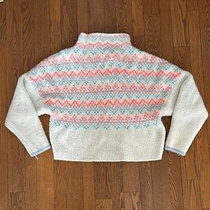 Pilcro Cream and Pink Zigzag Turtleneck Sweater